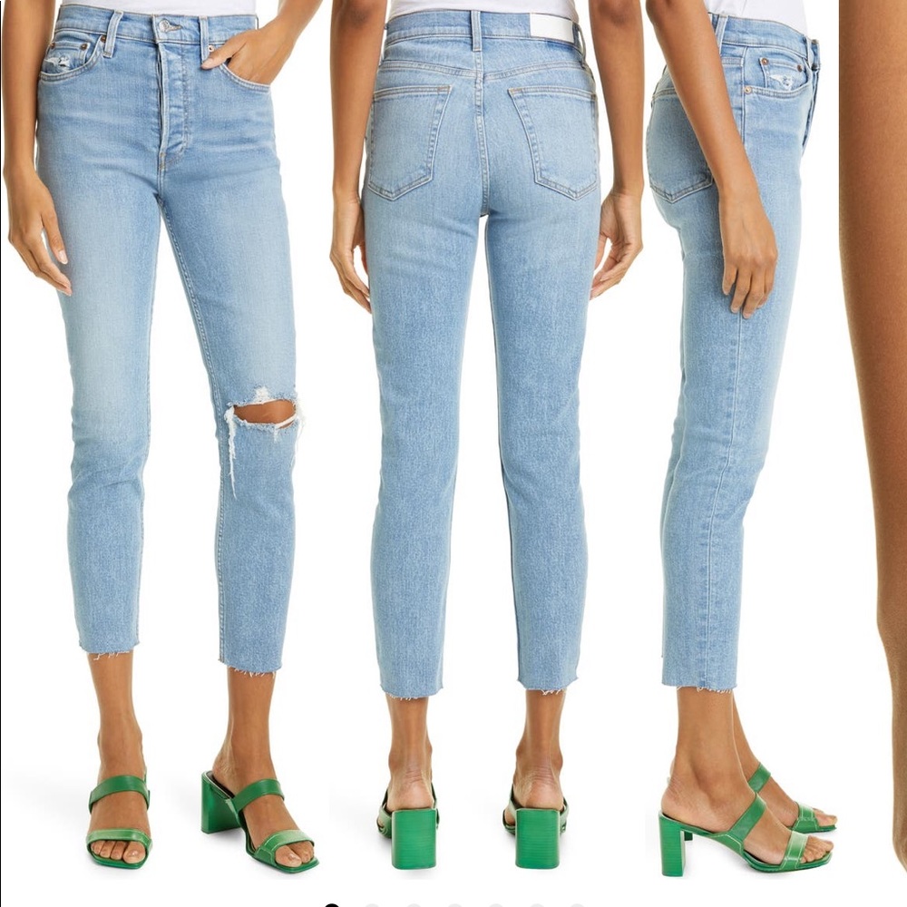 Re/Done Originals High Waist Ankle Jeans in color Worn Bright Blue